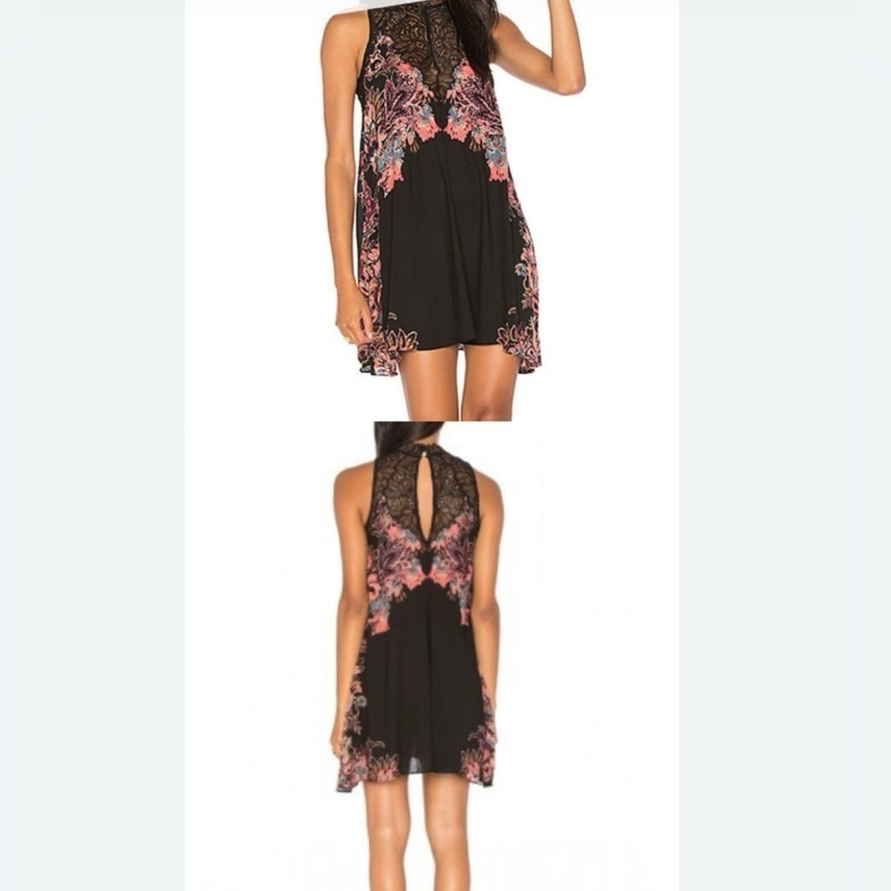 Free People Black and Pink Sleeveless Mock Neck A-line Dress - Picture 2 of 7